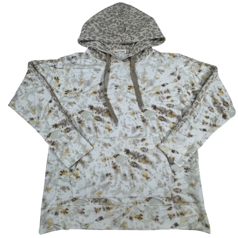 Johnny Was Calme Zen Tie Dye Leopard Print Hoodie Tan Brown Women's S Boho